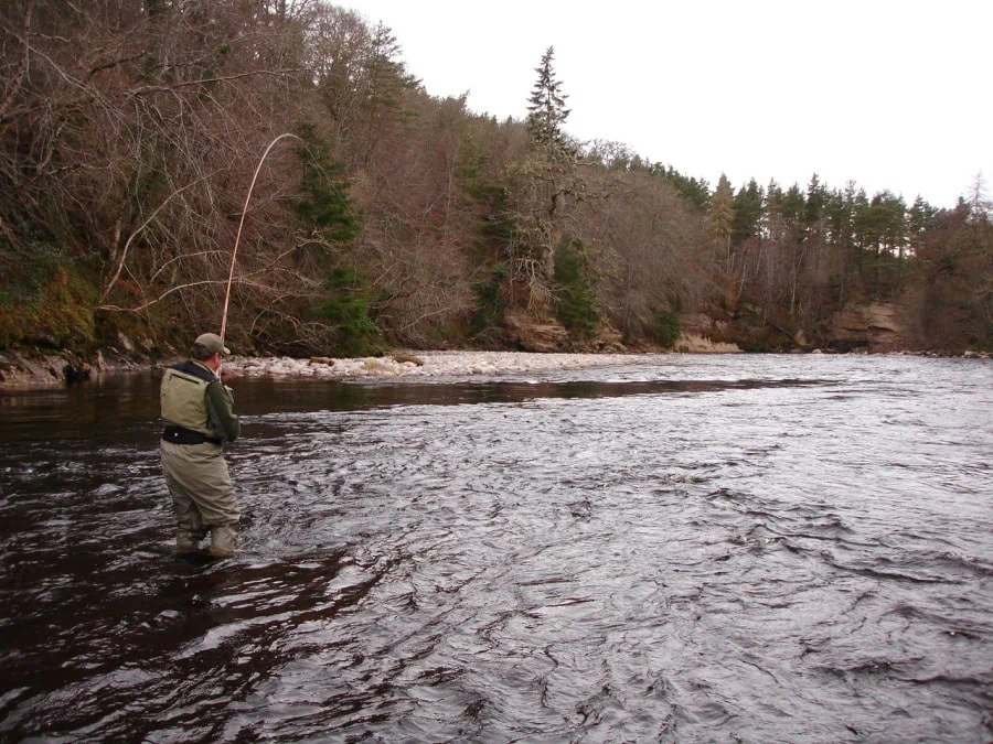 Casting a fly over the Lang Tail pool on Levrattich at Glenferness Estate