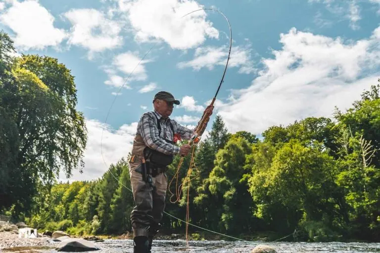 Ian Neale makes a single Spey cast over Palamore Pool on Altyre Estate, River Findhorn