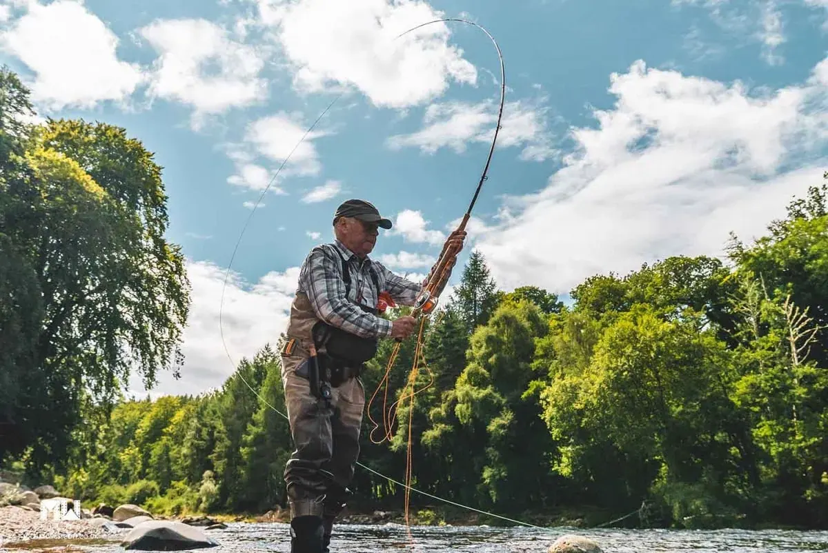 Ian Neale makes a single Spey cast over Palamore Pool on Altyre Estate, River Findhorn